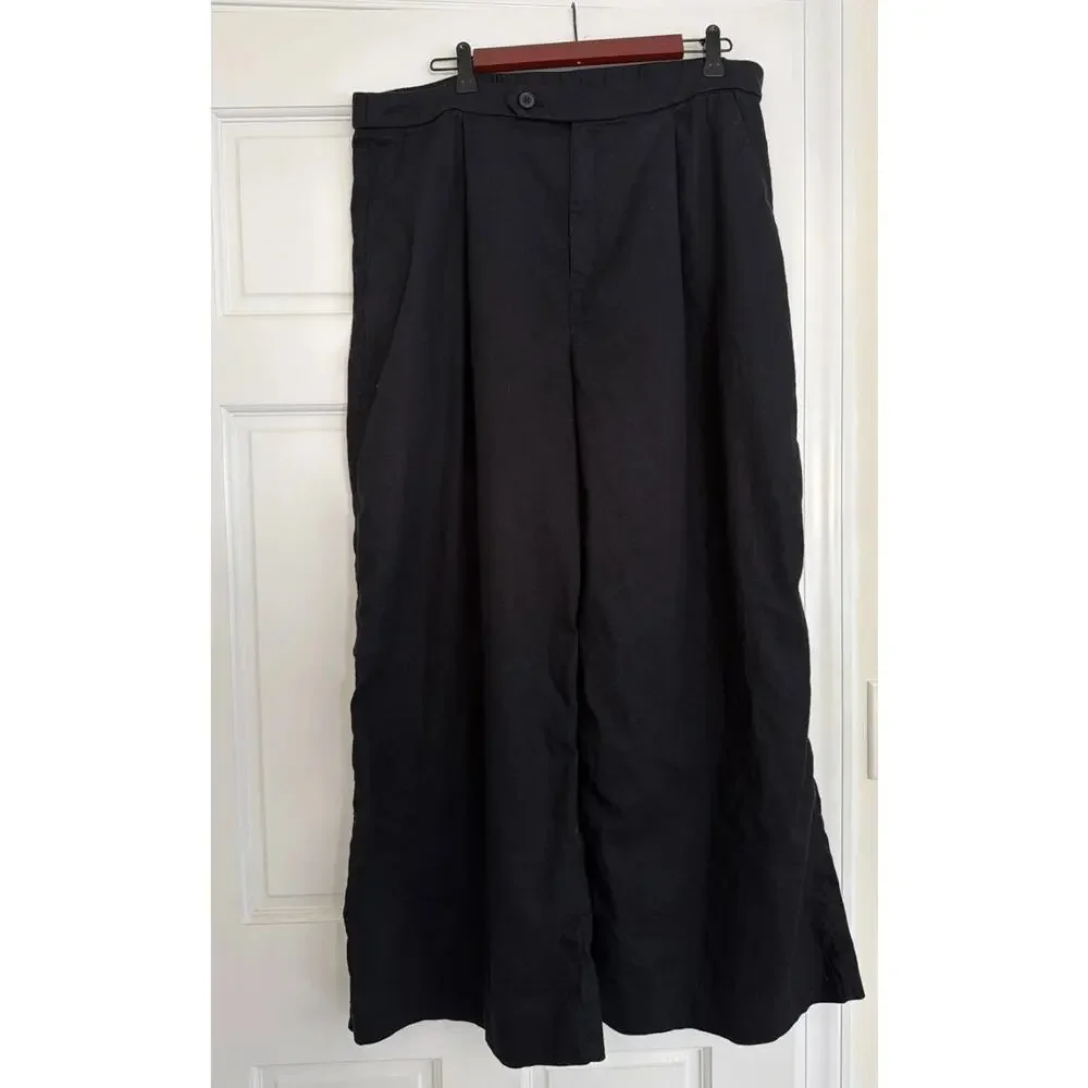 Banana Republic Lina Black Linen Hi Waisted Wide-Leg Pant Minimalist Sz 16 Chic